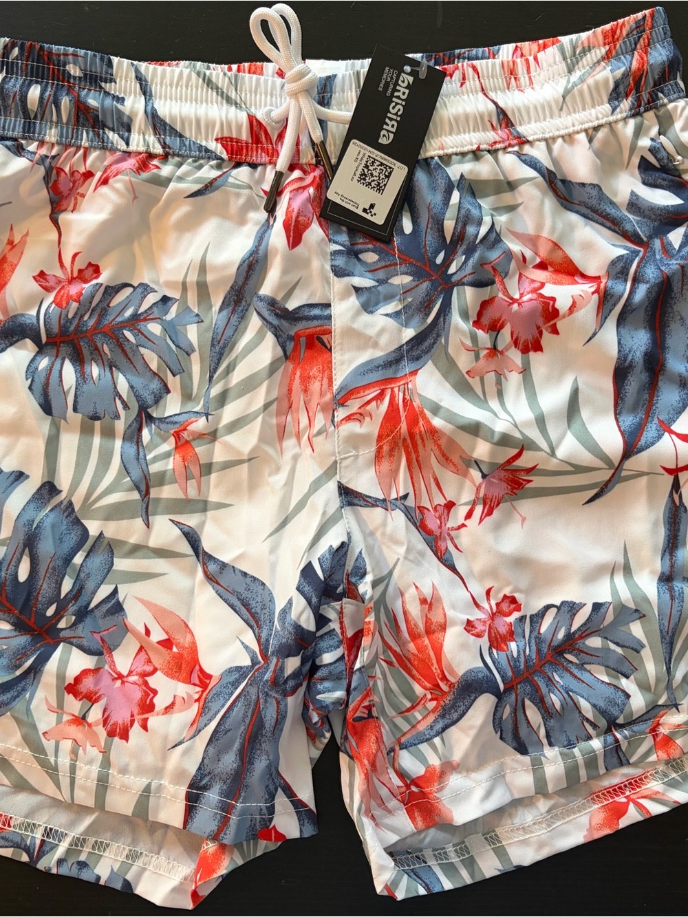 Men’s XS/Teen XL Tropical Floral Swim Shorts - White, Blue & Red